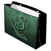 Waldgrün stilvoll rustikal Personalisiert Große Geschenktüte (Rückseite Schrägansicht)