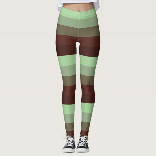 Waldgrün-Streifenmuster Leggings (Vorderseite)