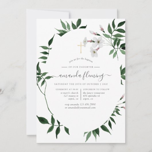 Waldgrün Taufe oder Weihnachten Einladung (Vorderseite)