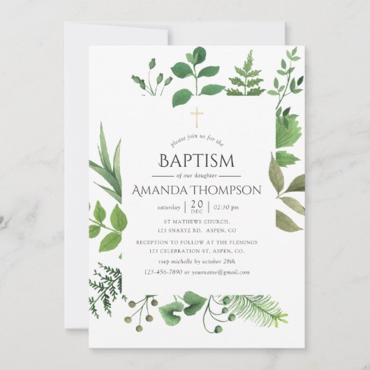 Waldgrün Taufe oder Weihnachten Einladung (Vorderseite)