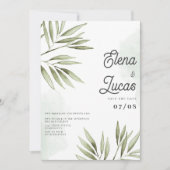 Waldgrün tropische Aquarelltöne Blätter Hochzeit Einladung (Vorderseite)