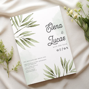Waldgrün tropische Aquarelltöne Blätter Hochzeit Einladung