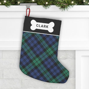 Waldgrün und Blau Tartan Hundeknochen Name Kleiner Weihnachtsstrumpf