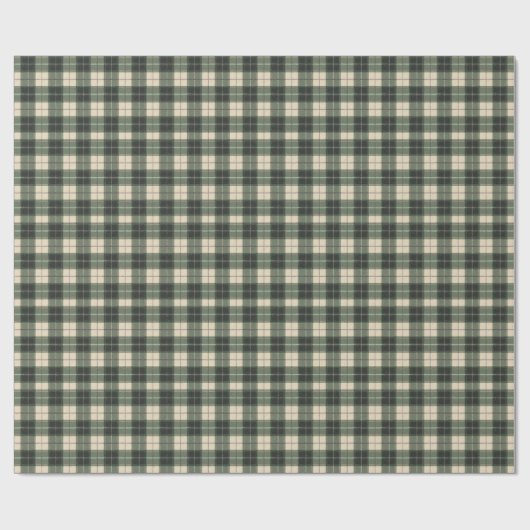 Waldgrün und cremefarbener Tartan-Schneeflocken Geschenkpapier (Flach)
