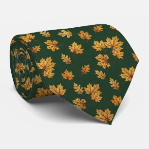 Waldgrün und Gold Ahornblatt Eleganter Herbst Krawatte