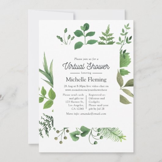 Waldgrün virtueller Babydusche Einladung (Vorderseite)