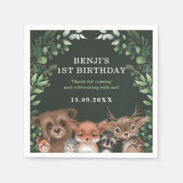 Waldgrün Waldtiere Tiere Wild einen Geburtstag Serviette