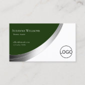 Waldgrün weiß mit Silberdekor und Logo Visitenkarte (Vorderseite)