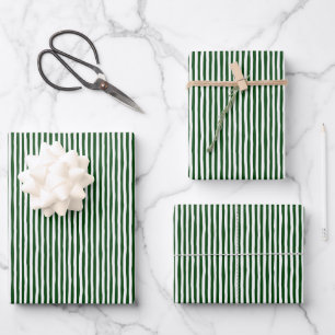 Waldgrün-weiß schräge Streifen Geschenkpapier Set
