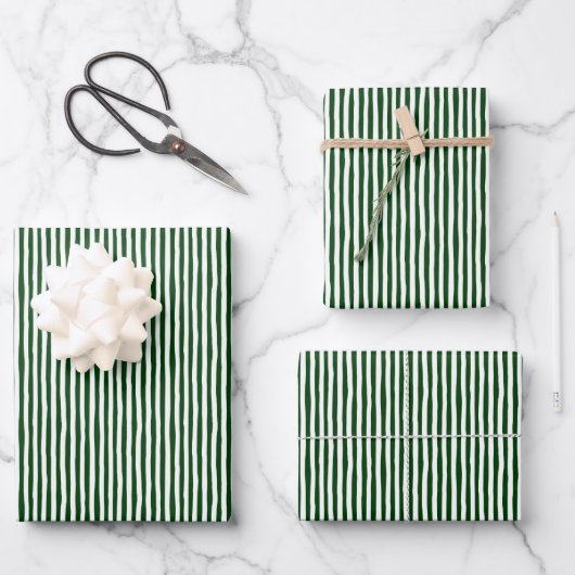Waldgrün-weiß schräge Streifen Geschenkpapier Set (Vorderseite)