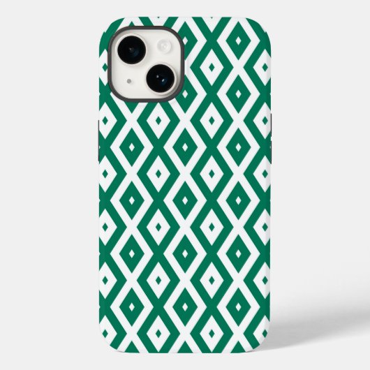 Waldgrün-weiße Rautenmuster Case-Mate iPhone Hülle (Rückseite)