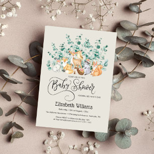 Waldgrün Wildtiere Babydusche Einladung