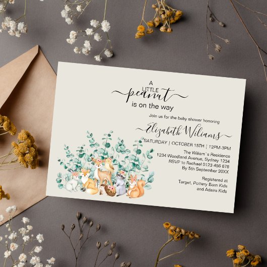 Waldgrün Wildtiere Babydusche Einladung