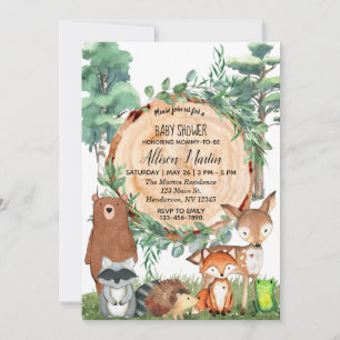 Waldgrün Wildtiere Babydusche Einladung