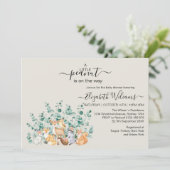 Waldgrün Wildtiere Babydusche Einladung (Stehend Vorderseite)