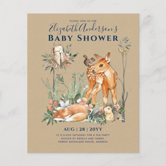Waldgrün Wildtiere Babydusche Flyer (Vorne)