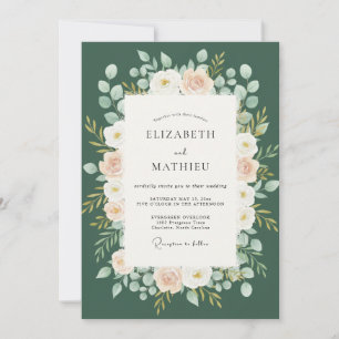Waldgrüne Ätherische Blütenhochzeit Einladung