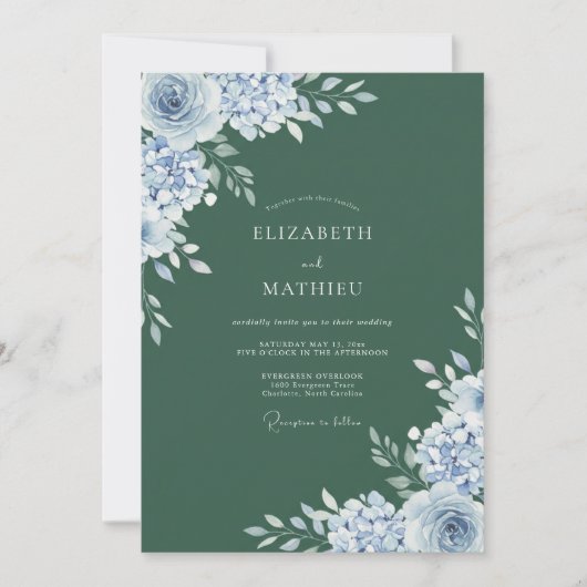 Waldgrüne ätherische Winterhochzeit Einladung (Vorderseite)