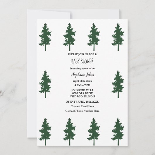 Waldgrüne Bäume Niedliche Babydusche Einladung (Vorderseite)