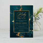 Waldgrüne Blätter und echtes Goldfolie-Baby-Brunch Folieneinladung (Stehend vorne)
