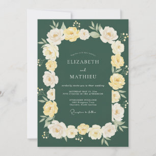 Waldgrüne blühende romantische Hochzeit Einladung