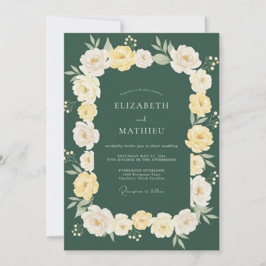 Waldgrüne blühende romantische Hochzeit Einladung (Vorderseite)