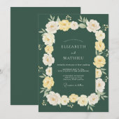 Waldgrüne blühende romantische Hochzeit Einladung (Vorne/Hinten)