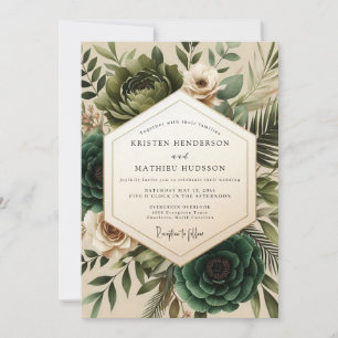 Waldgrüne botanische romantische Hochzeit Einladung
