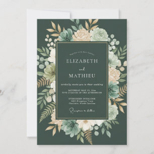 Waldgrüne botanische romantische Hochzeit Einladung