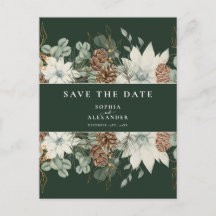 Waldgrüne botanische Wasserfarbe Save the Date