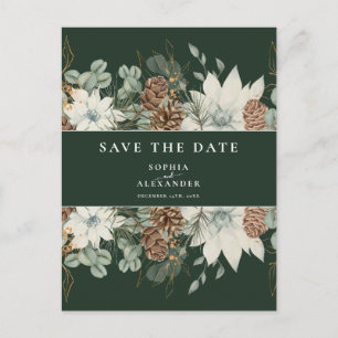 Waldgrüne botanische Wasserfarbe Save the Date Postkarte