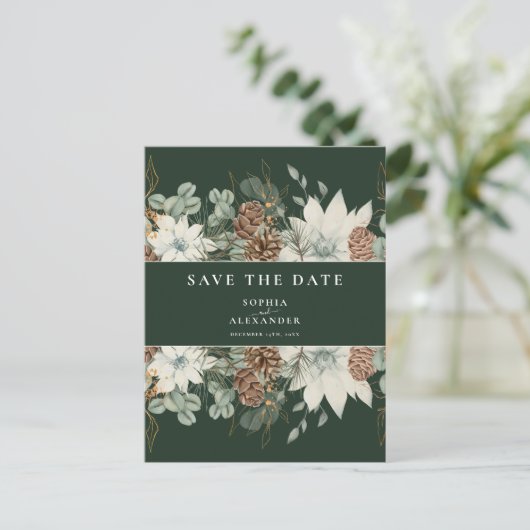 Waldgrüne botanische Wasserfarbe Save the Date Postkarte (Stehend Vorderseite)