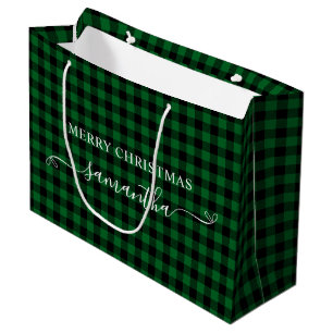 Waldgrüne Buffalo-Karo-Weihnachtsbögen Große Geschenktüte