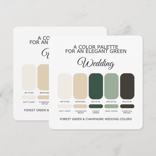 Waldgrüne Champagner-Hochzeitsfarbpalette Karte (Vorne/Hinten)