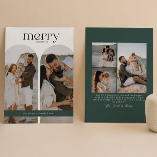 Waldgrüne Doppelbogen-Foto Feiertagskarte