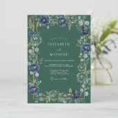 Waldgrüne edle botanische Hochzeit Einladung (Stehend Vorderseite)
