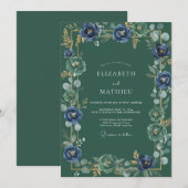 Waldgrüne edle botanische Hochzeit Einladung (Vorne/Hinten)