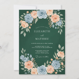 Waldgrüne elegante Pfingstrosen-Hochzeit Einladung