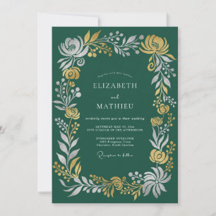 Waldgrüne elegante Winterhochzeit Einladung