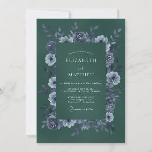 Waldgrüne elegante Winterhochzeit Einladung
