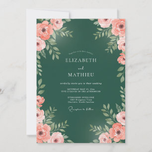 Waldgrüne exquisite Rosenhochzeit Einladung