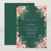 Waldgrüne exquisite Rosenhochzeit Einladung (Vorne/Hinten)
