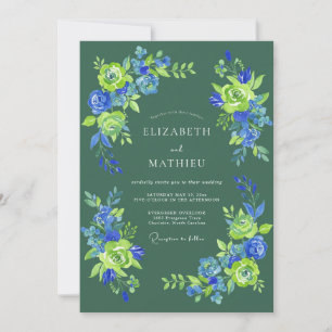 Waldgrüne Florale Blütenhochzeit Einladung