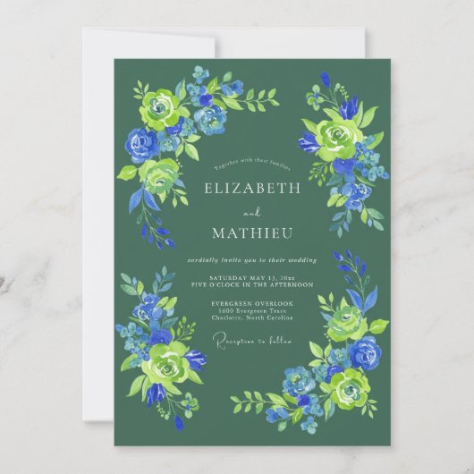 Waldgrüne Florale Blütenhochzeit Einladung (Vorderseite)