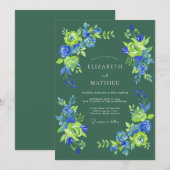 Waldgrüne Florale Blütenhochzeit Einladung (Vorne/Hinten)