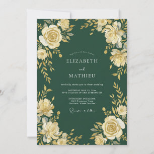Waldgrüne florale Hochzeit Einladung