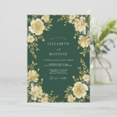 Waldgrüne florale Hochzeit Einladung (Stehend Vorderseite)