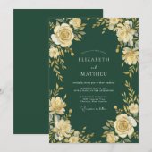 Waldgrüne florale Hochzeit Einladung (Vorne/Hinten)