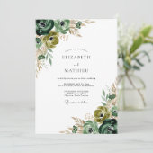 Waldgrüne florale Pinselstrich-Hochzeit Einladung (Stehend Vorderseite)