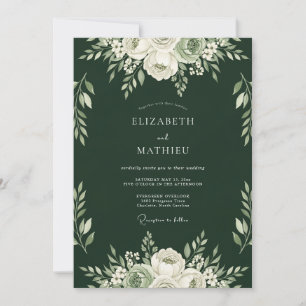 Waldgrüne Florale Romantische Hochzeit Einladung
